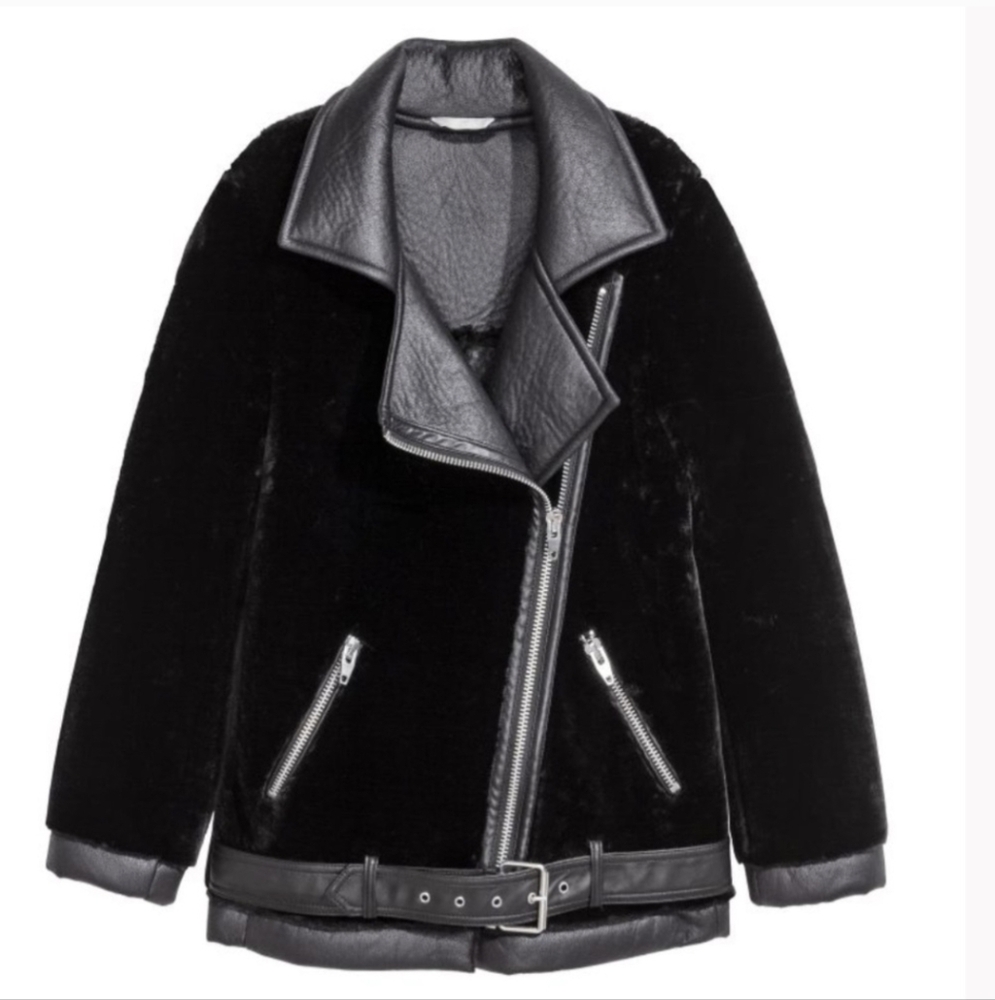 H&M Faux Fur Oversized Biker Jacket